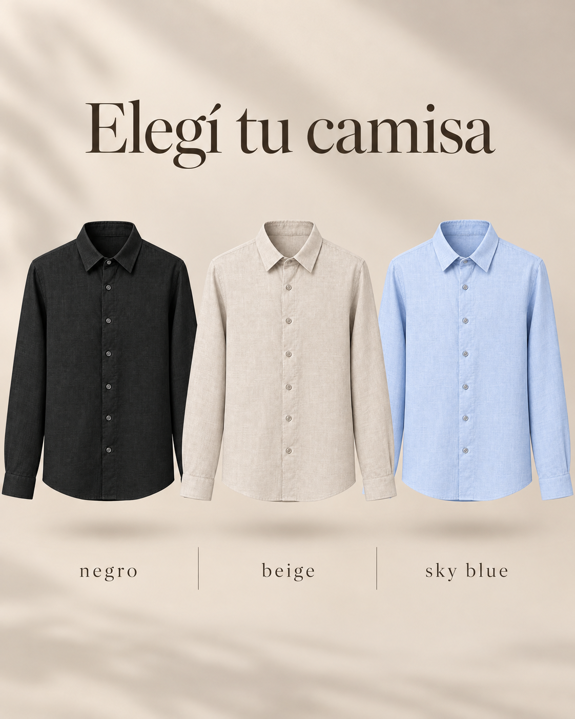 Camisas de lino Negro Beige Sky Blue